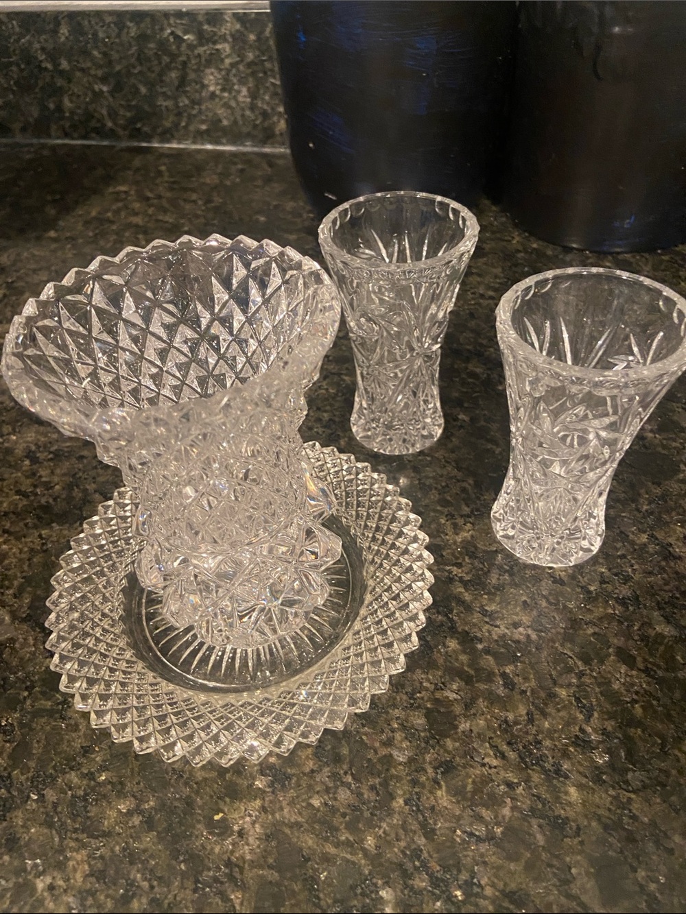 Cut Crystal Votive Holders and Tray - Clear